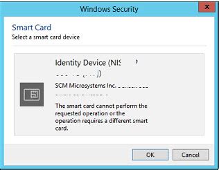 the requested operation requires a different smart card|the smart card requires drivers that are not present on this system.